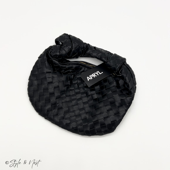 Black Leather Woven Knot Purse Hobo Handbag Shoulder Bag Y2k Boho Slouchy - Picture 2 of 6